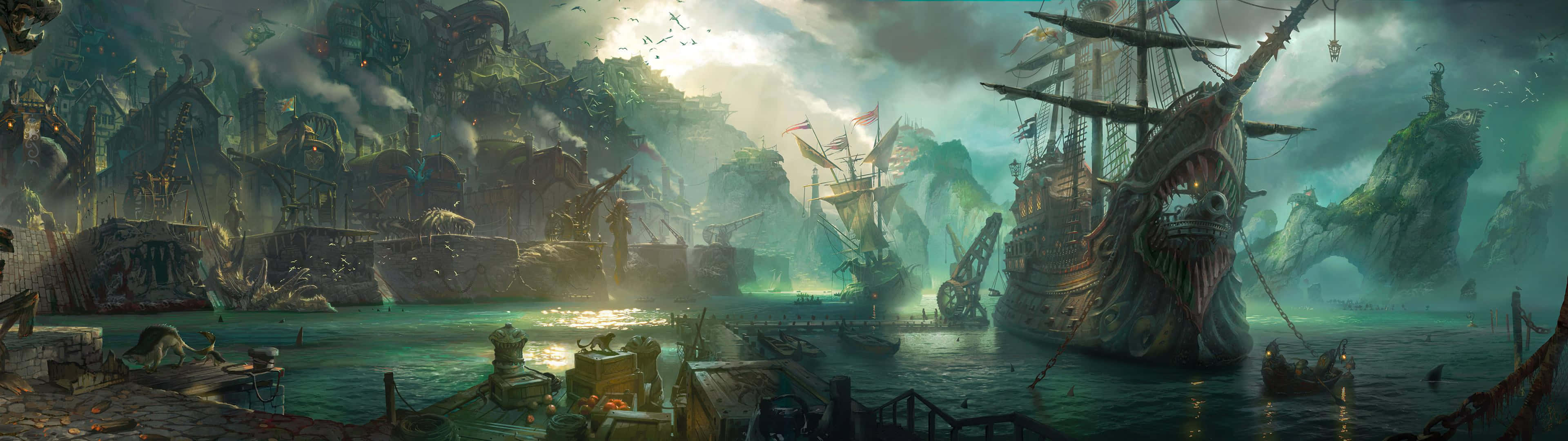 3840x1080 League Of Legends Boat Background