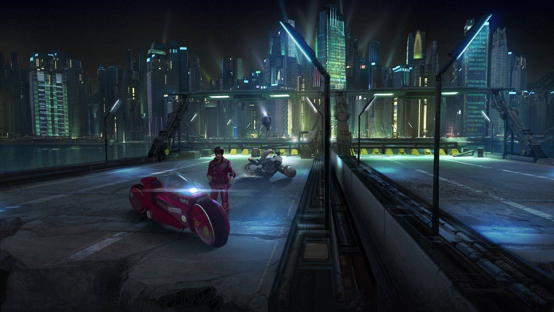 3d Akira Shotaro Kaneda Bike In City Background