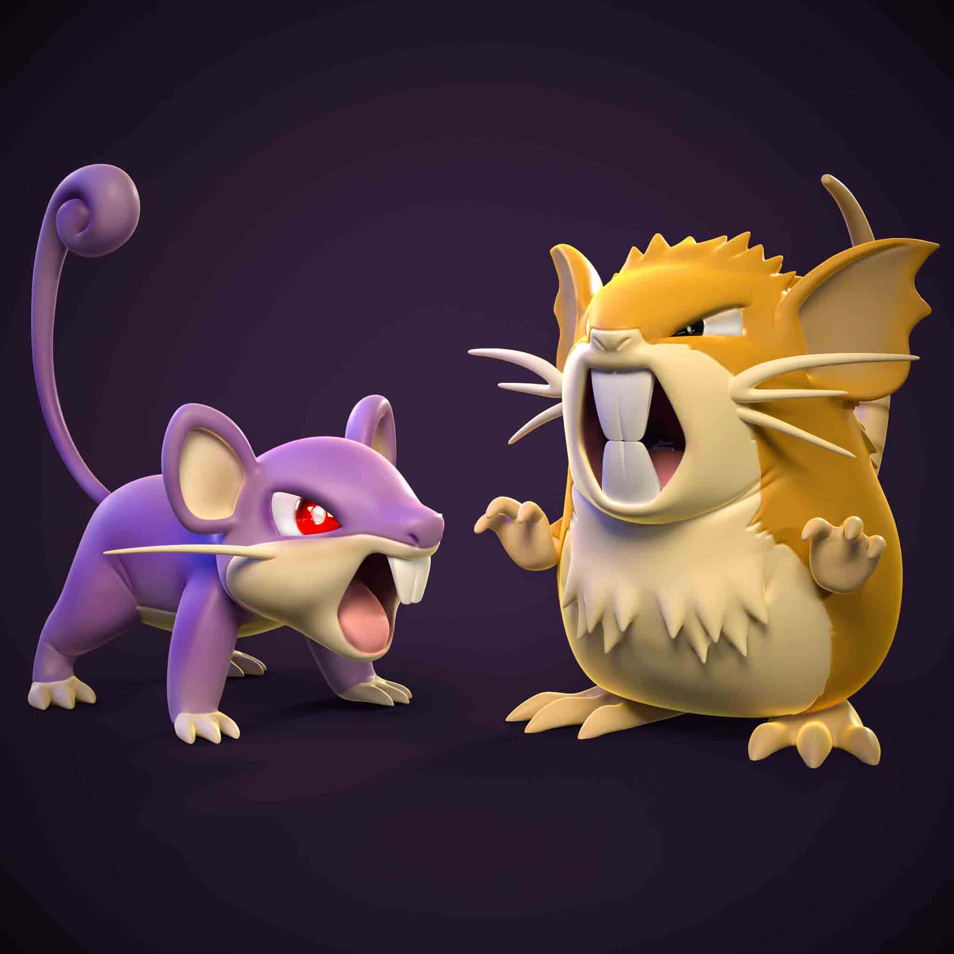 3d Art Pokémon Rattata And Raticate Dark Purple Background