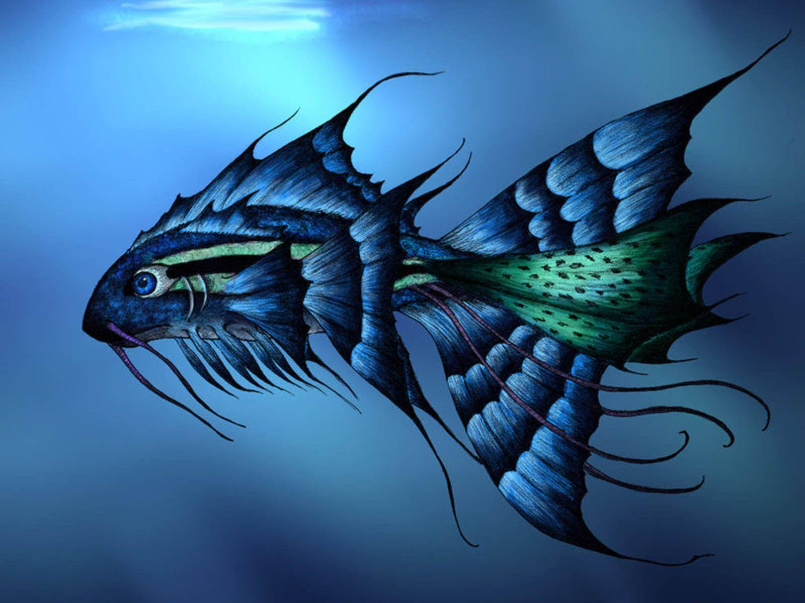 3d Attractive Blue Fish Background