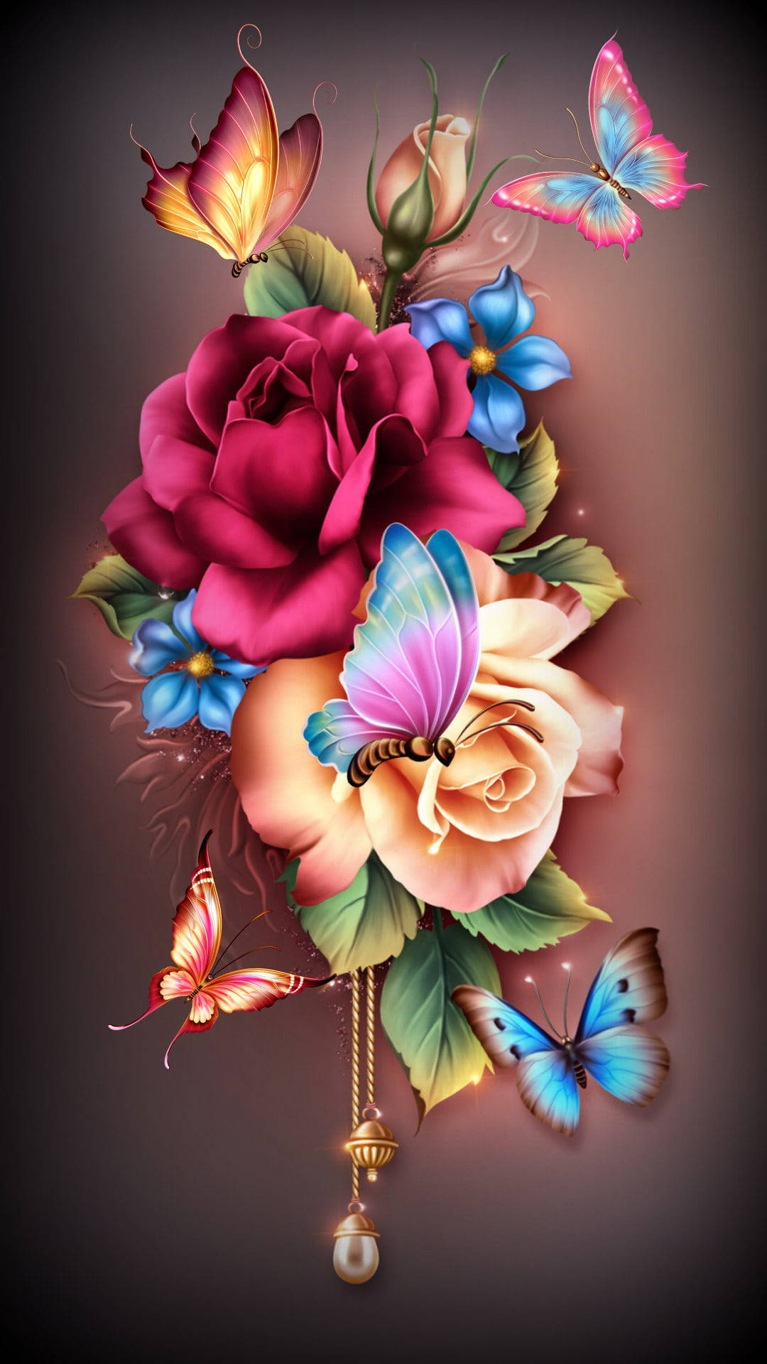 3d Butterfly Rose Aesthetic Background