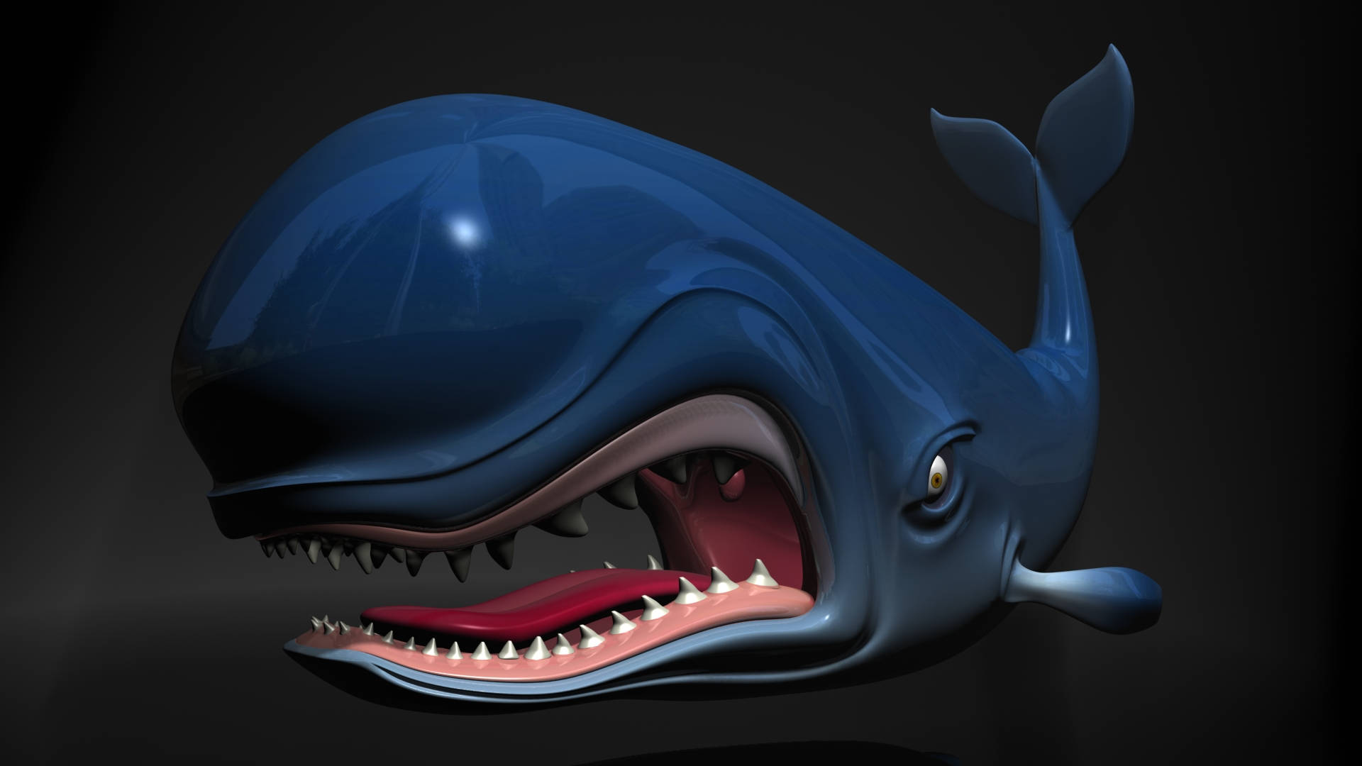 3d Cartoon Whale Baring Its Teeth Background