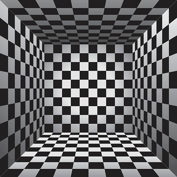 3d Checkered Black And White Squares Illusion Background