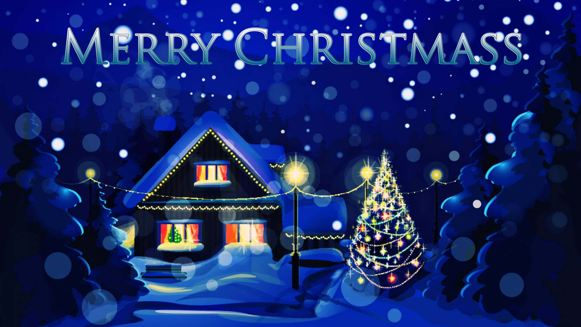 3d Christmas Scene With A Christmas Tree And Village Background