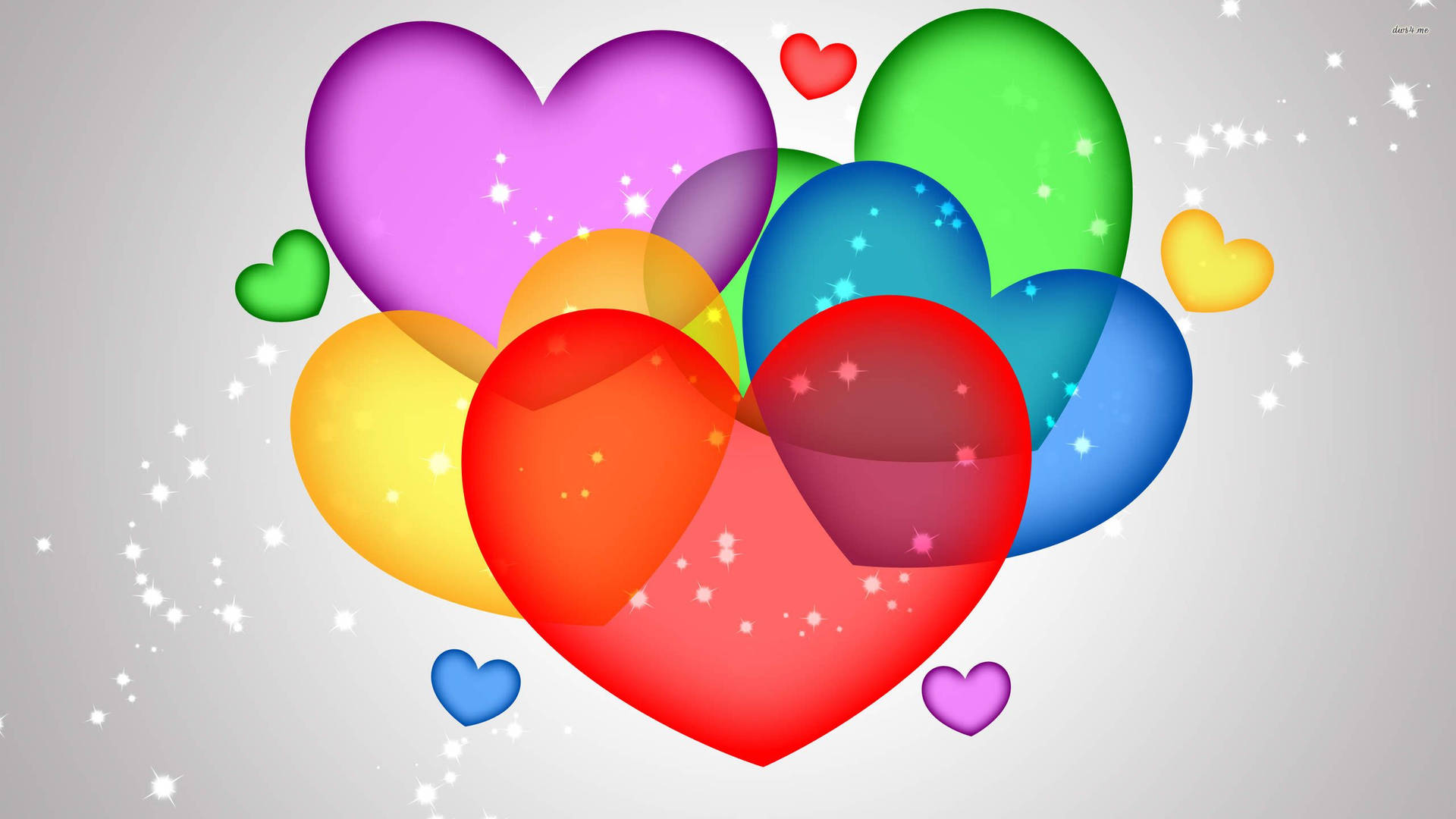 3d Colorful Hearts With Sparkles Background
