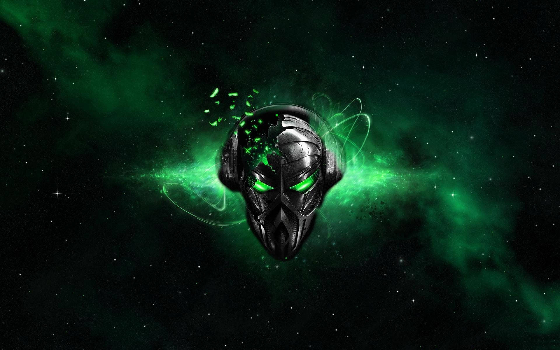 3d Cool Alien Face With Headphones Background