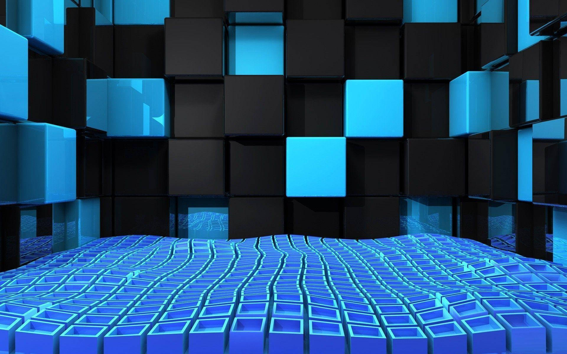 3d Cubism Black And Blue Background Background