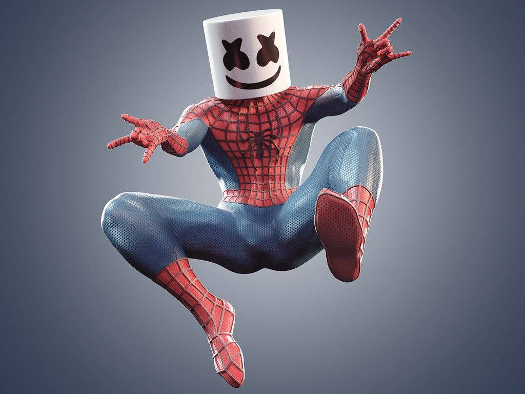 3d Funny Marshmello Spiderman Background