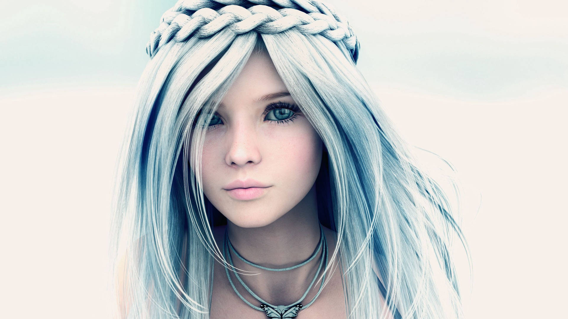 3d Girl With Blue Hair Background