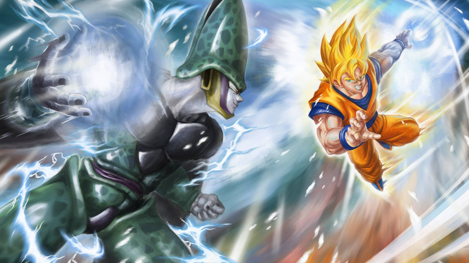 3d Goku Super Saiyan Versus Cell Background