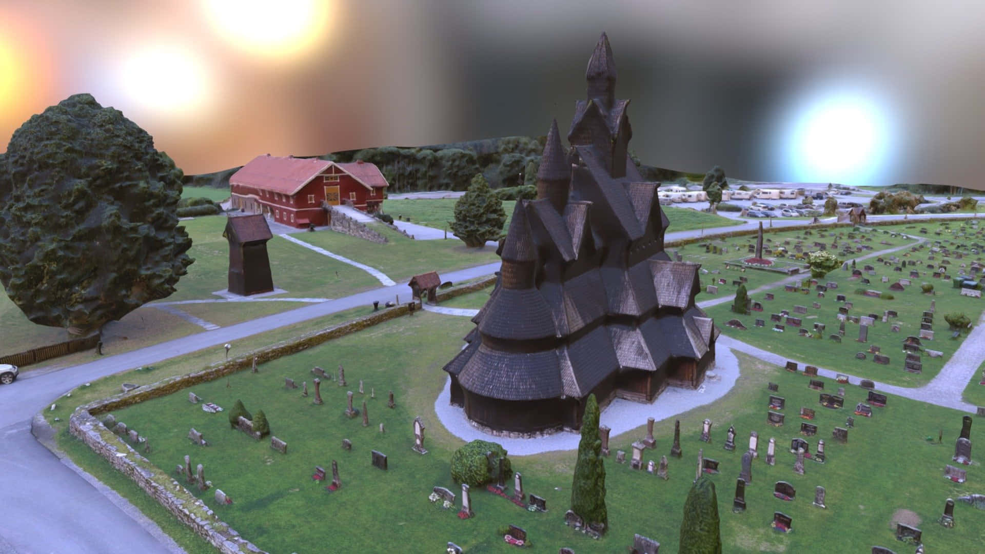 3d Graphic Of Heddal Stave Church Background
