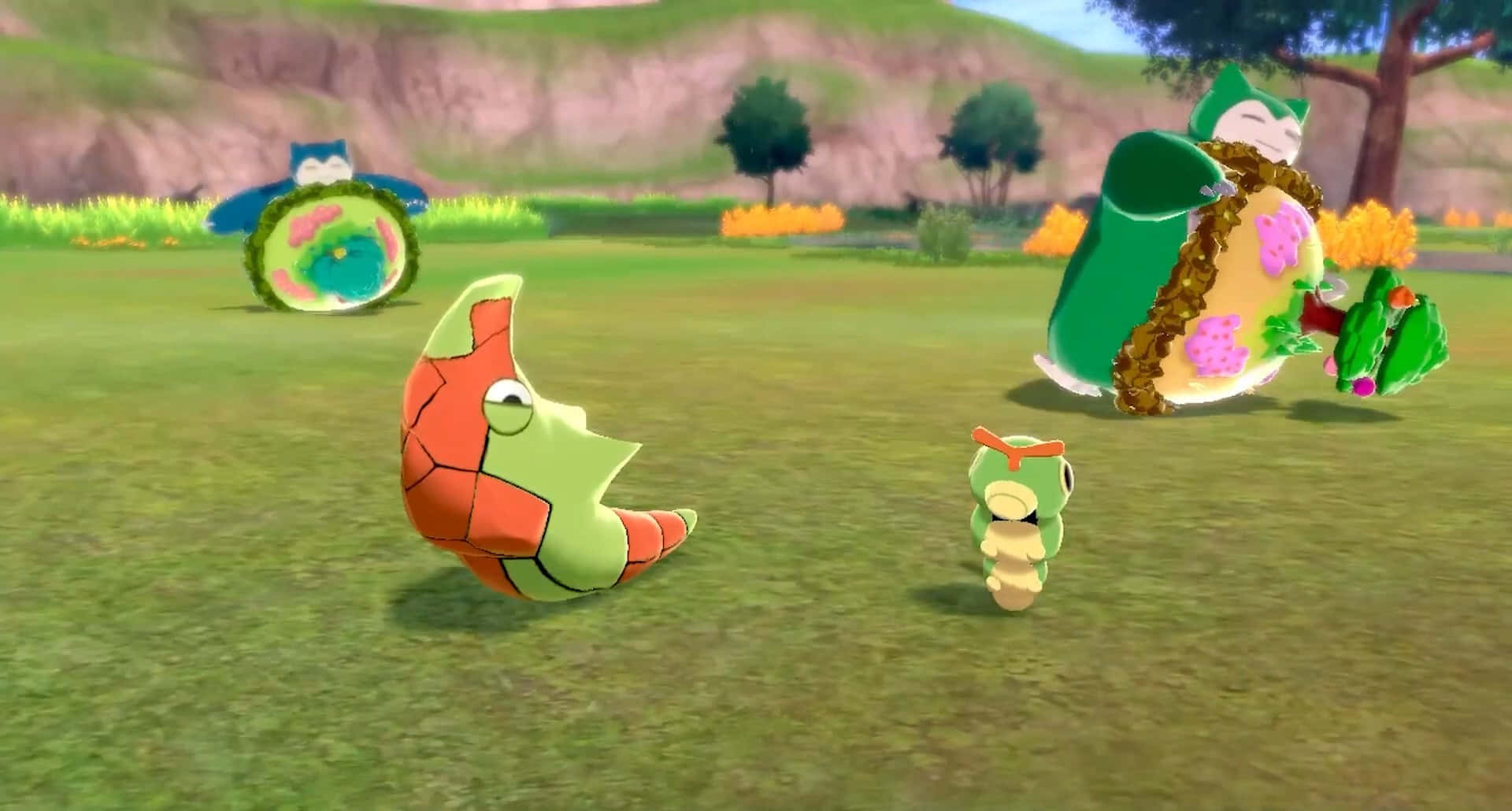 3d Green Aesthetic Metapod With Caterpie Background