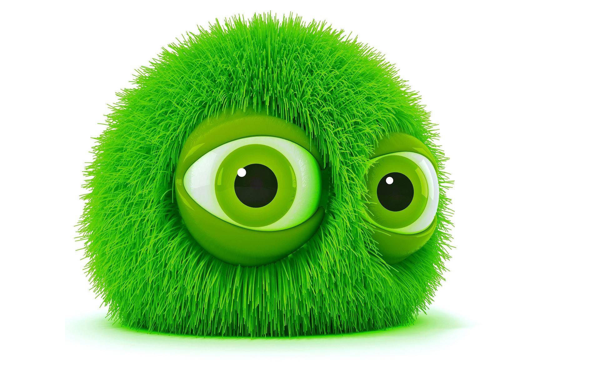 3d Green Cartoon Ball With Big Eyes Background