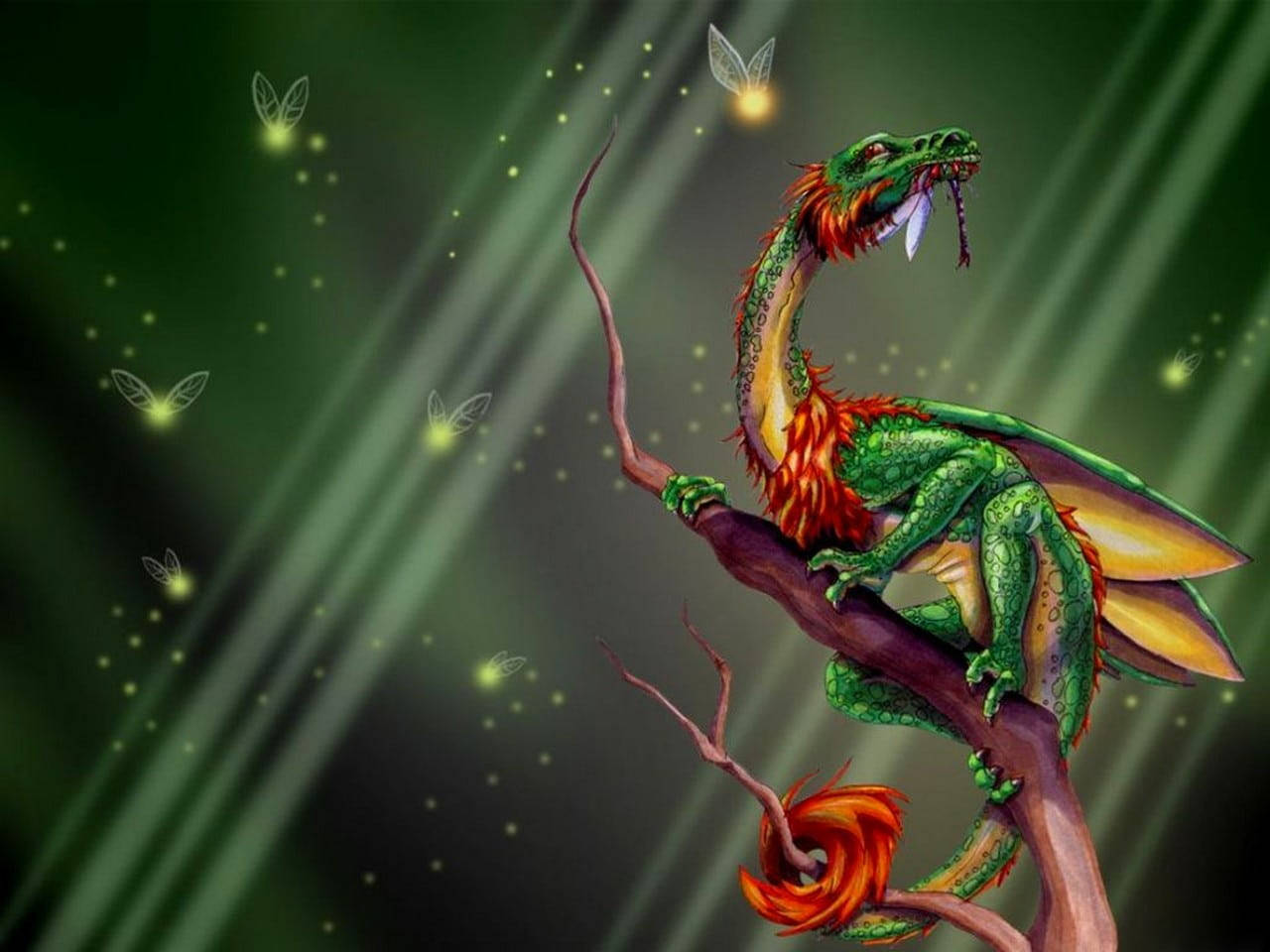 3d Green Mystical Dragon Background