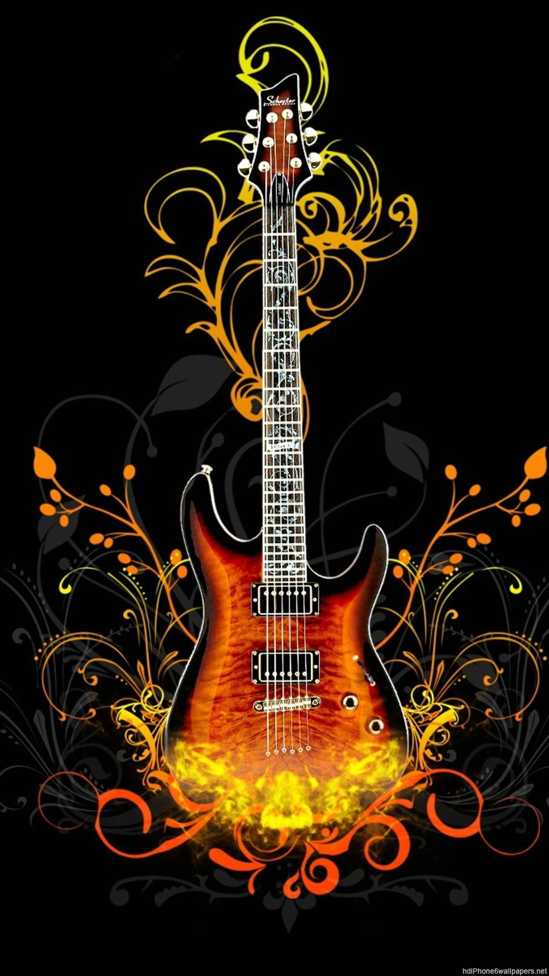 3d Guitar Floral Abstract Background