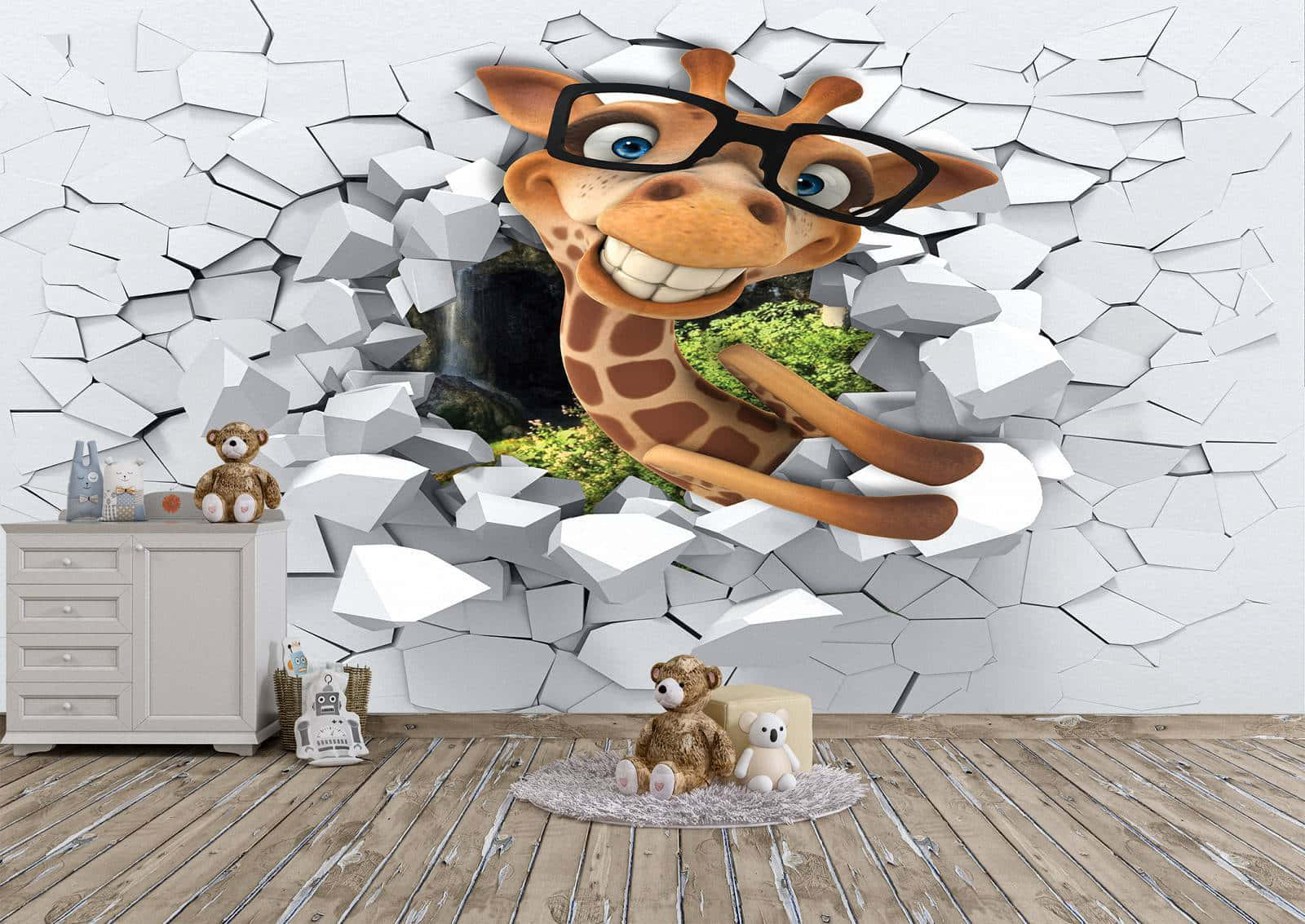 3d Illusion Of A Cute Giraffe Background