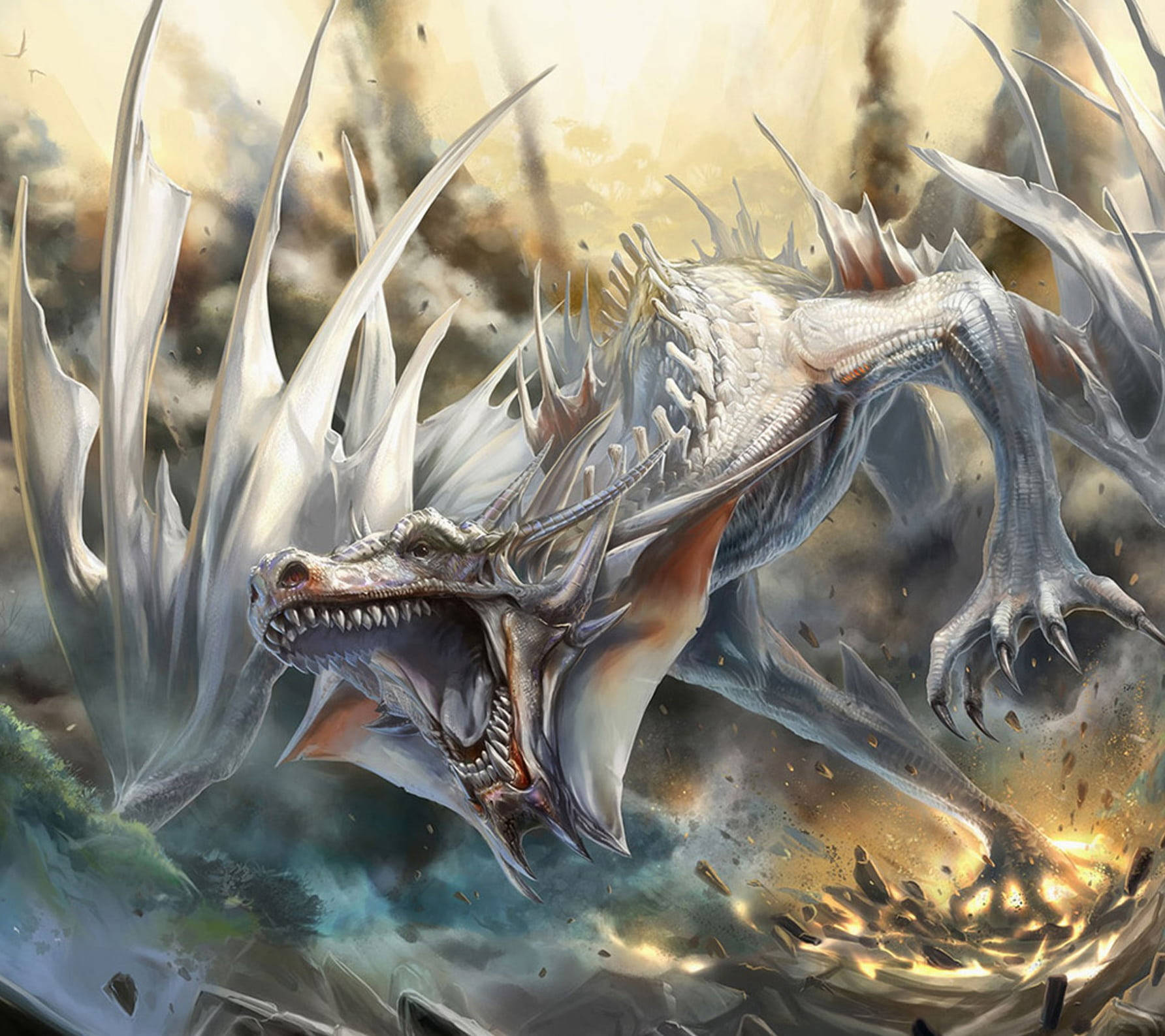 3d Illustration Of A Milky White Dragon Background