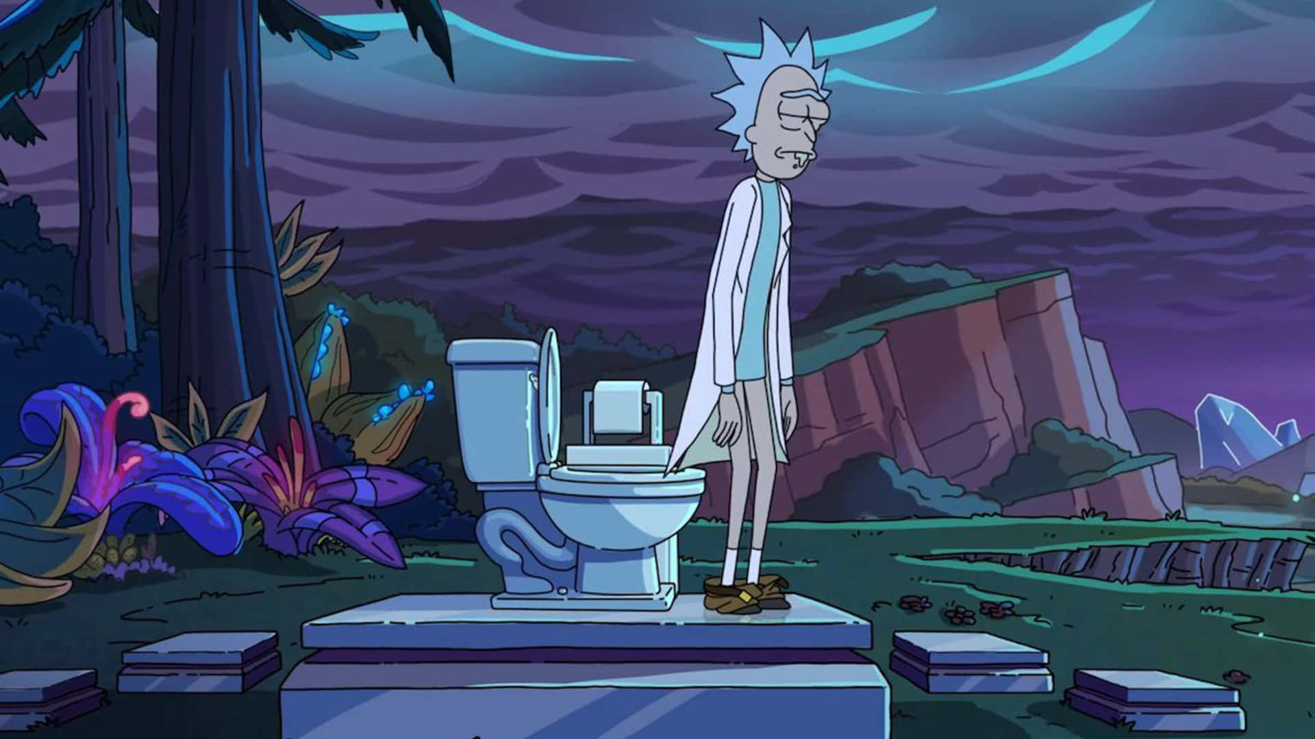 3d Image Of Rick And Morty Character On A Laptop Background