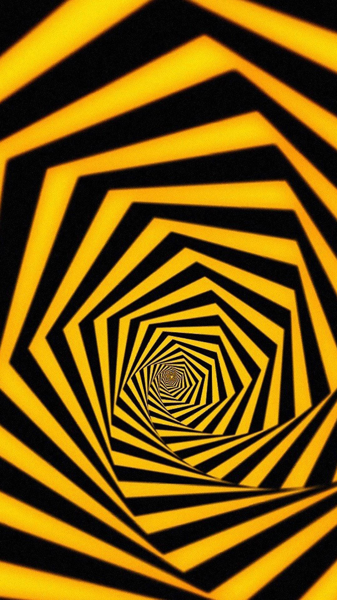 3d Iphone Black And Yellow Spiral Background