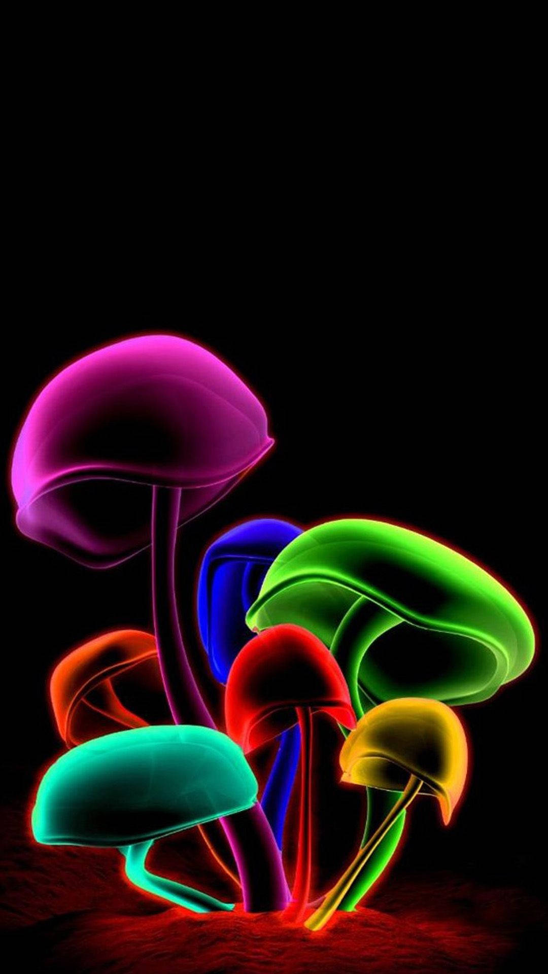 3d Iphone Neon Mushrooms Background