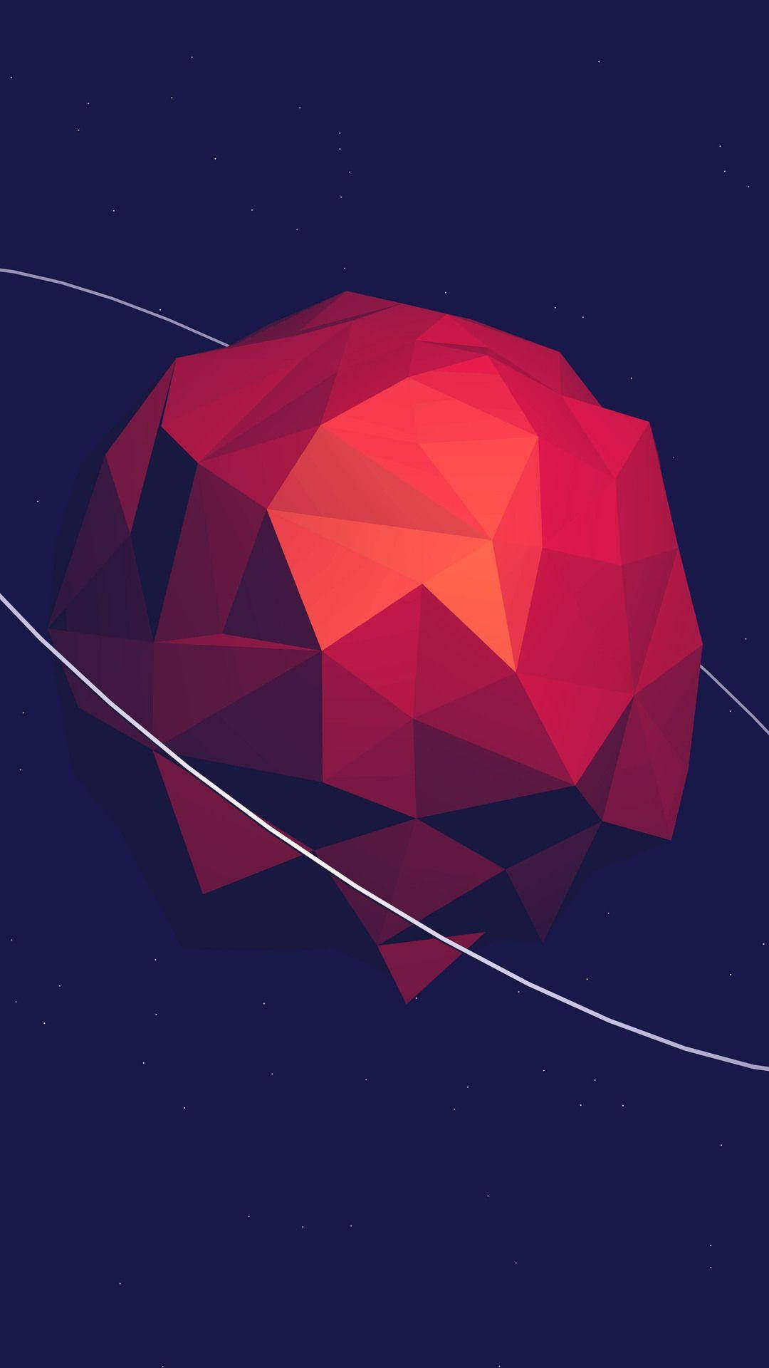 3d Iphone Red Geometric Planet Background