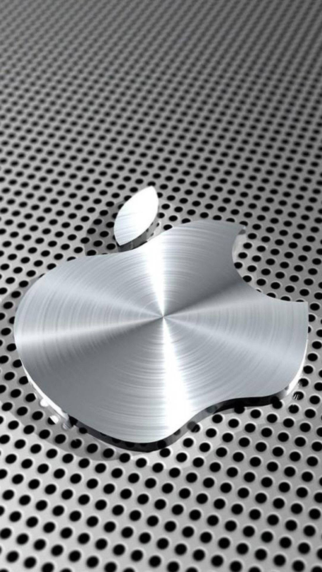 3d Iphone Silver Metal Apple Logo Background