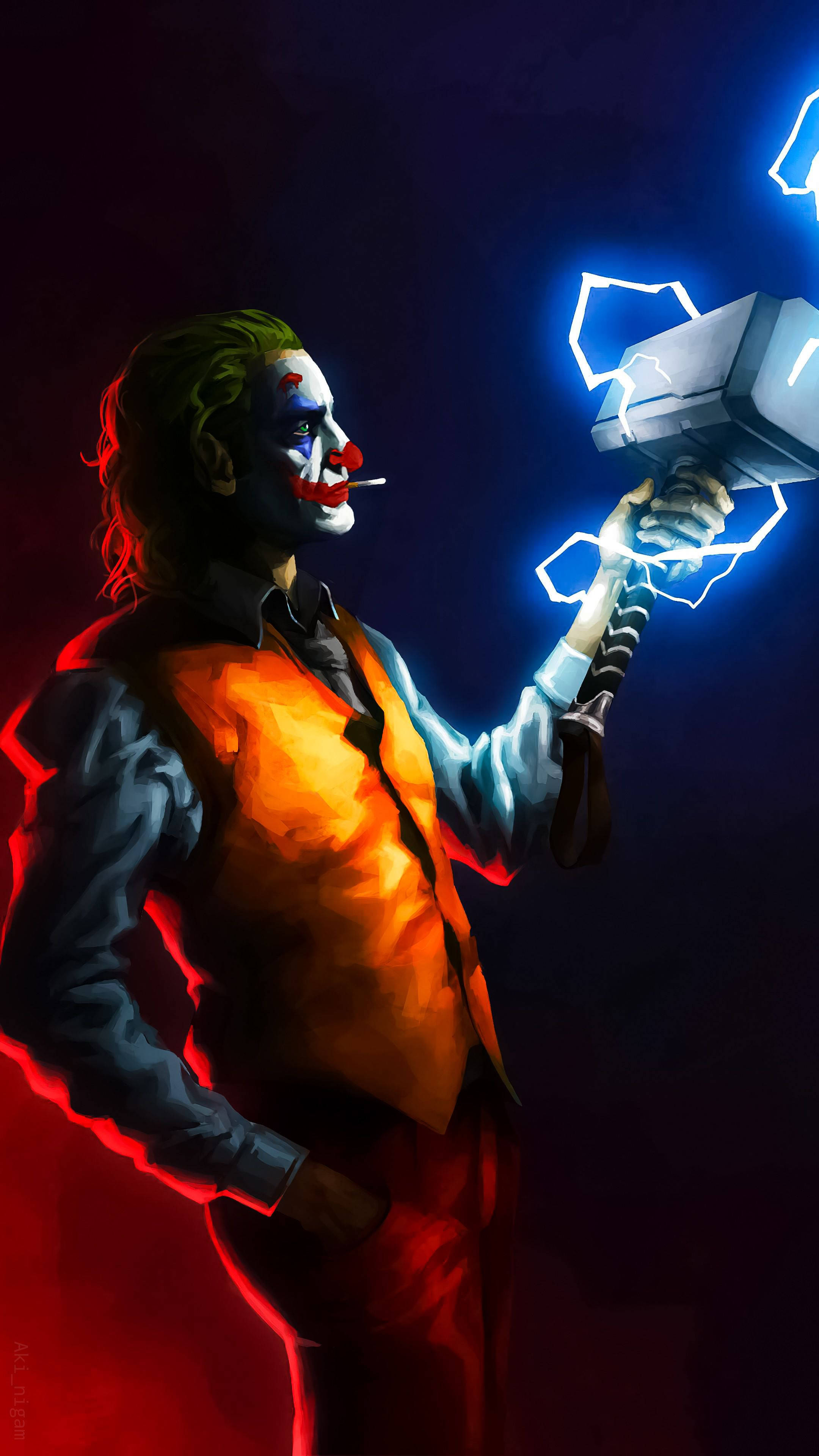 3d Joker Iphone Holding Mjolnir Background