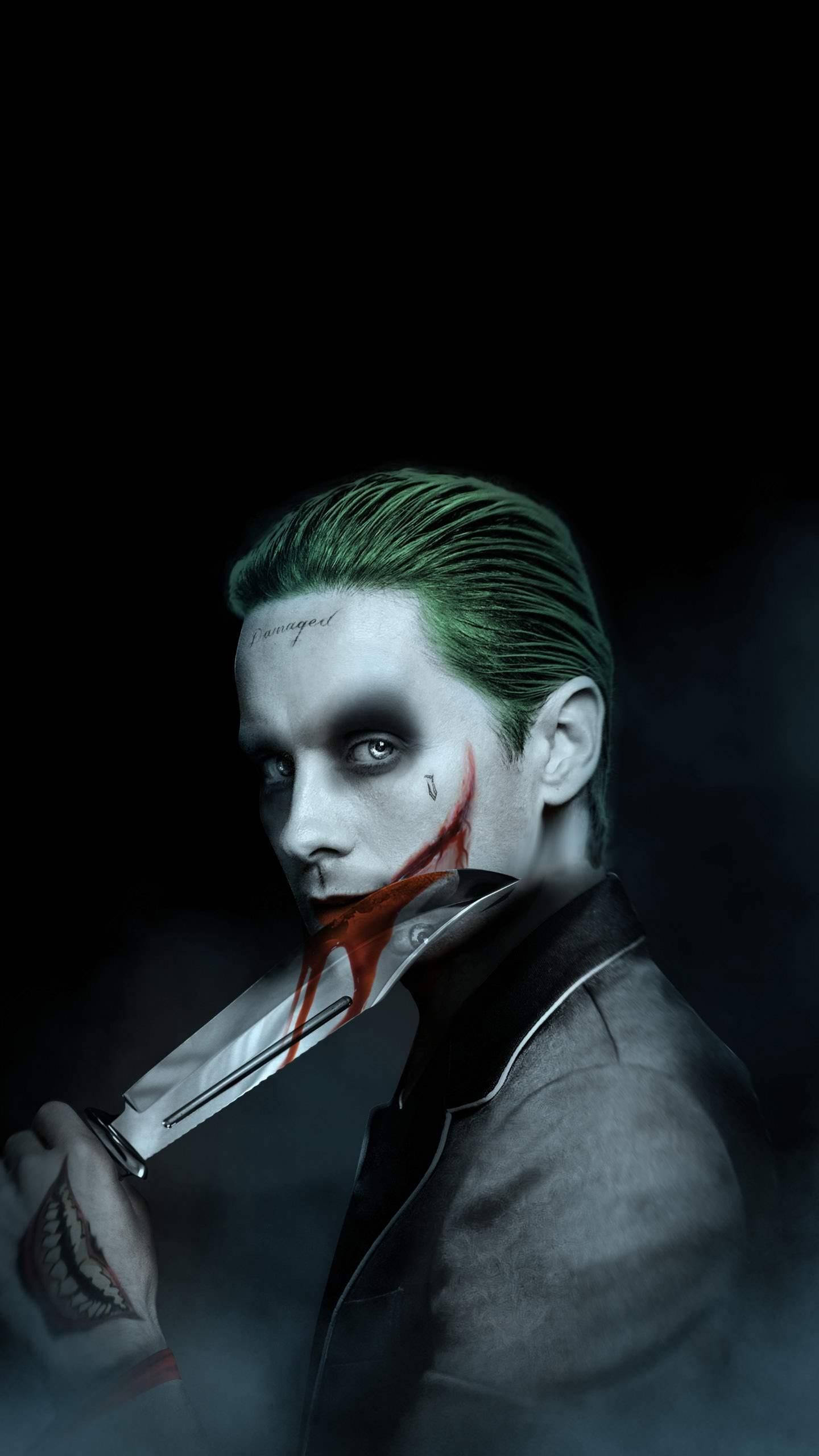 3d Joker Iphone Jared Leto Holding Knife Background