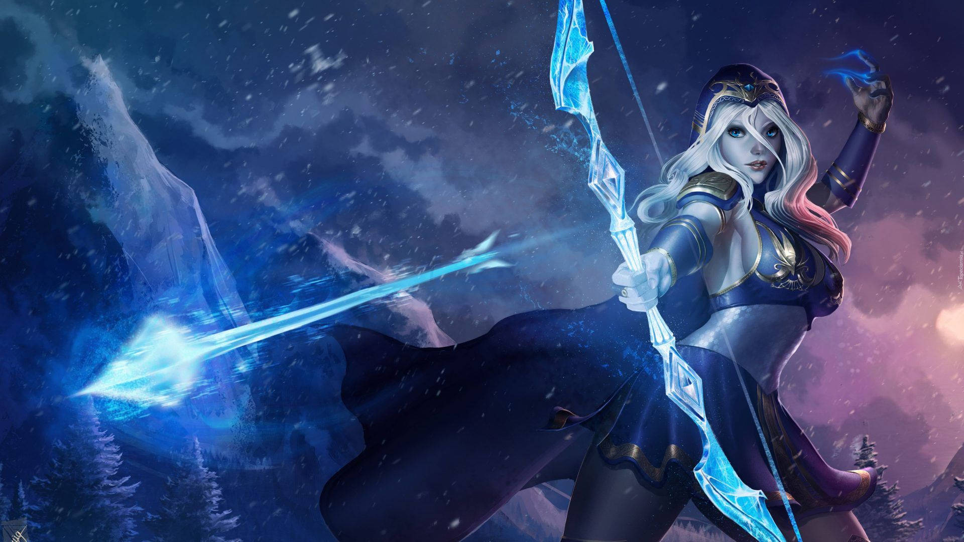 3d League Of Legends Champion Ashe Background