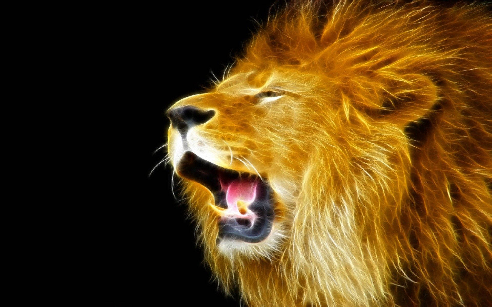 3d Lion Display Features Roaring Lion Background