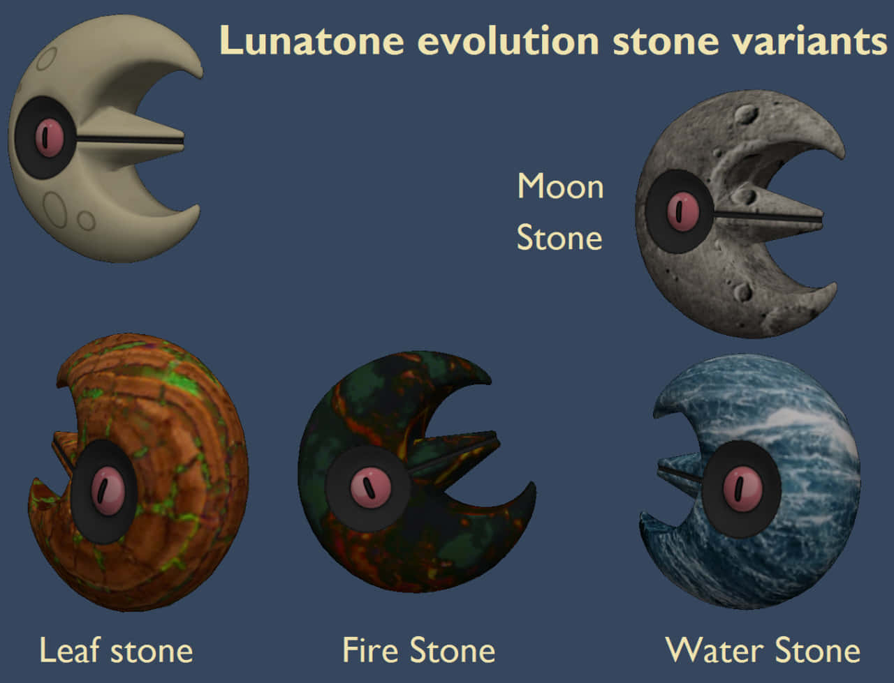 3d Lunatone Evolution Stone Variants Background