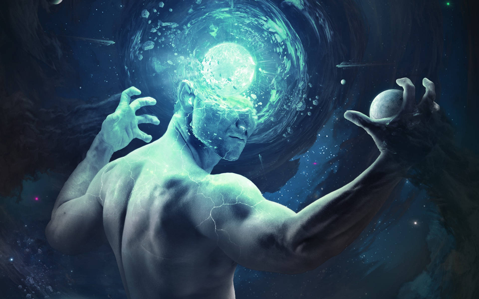 3d Man With Glowing Mind Orb Background