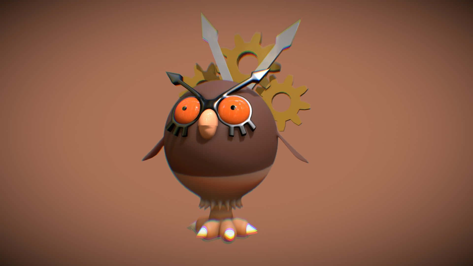 3d Model Of Hoothoot On Brown Background Background