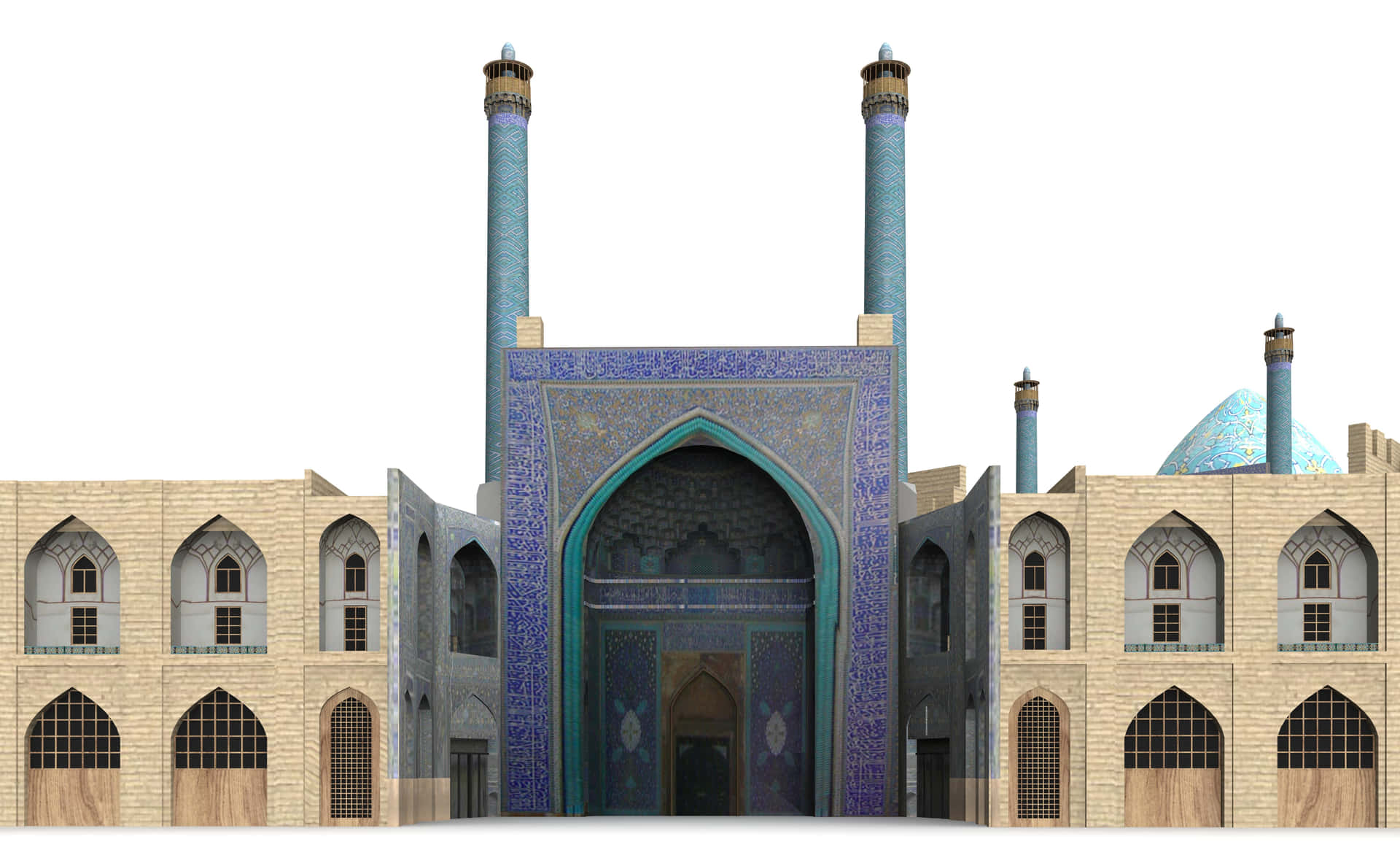 3d Model Of The Outside Of Shah Mosque Background