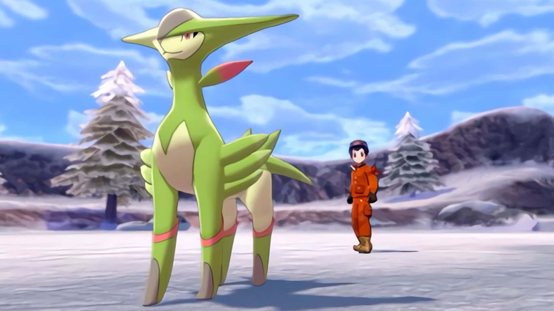 3d Model Of Virizion Surrounded By Snow Background