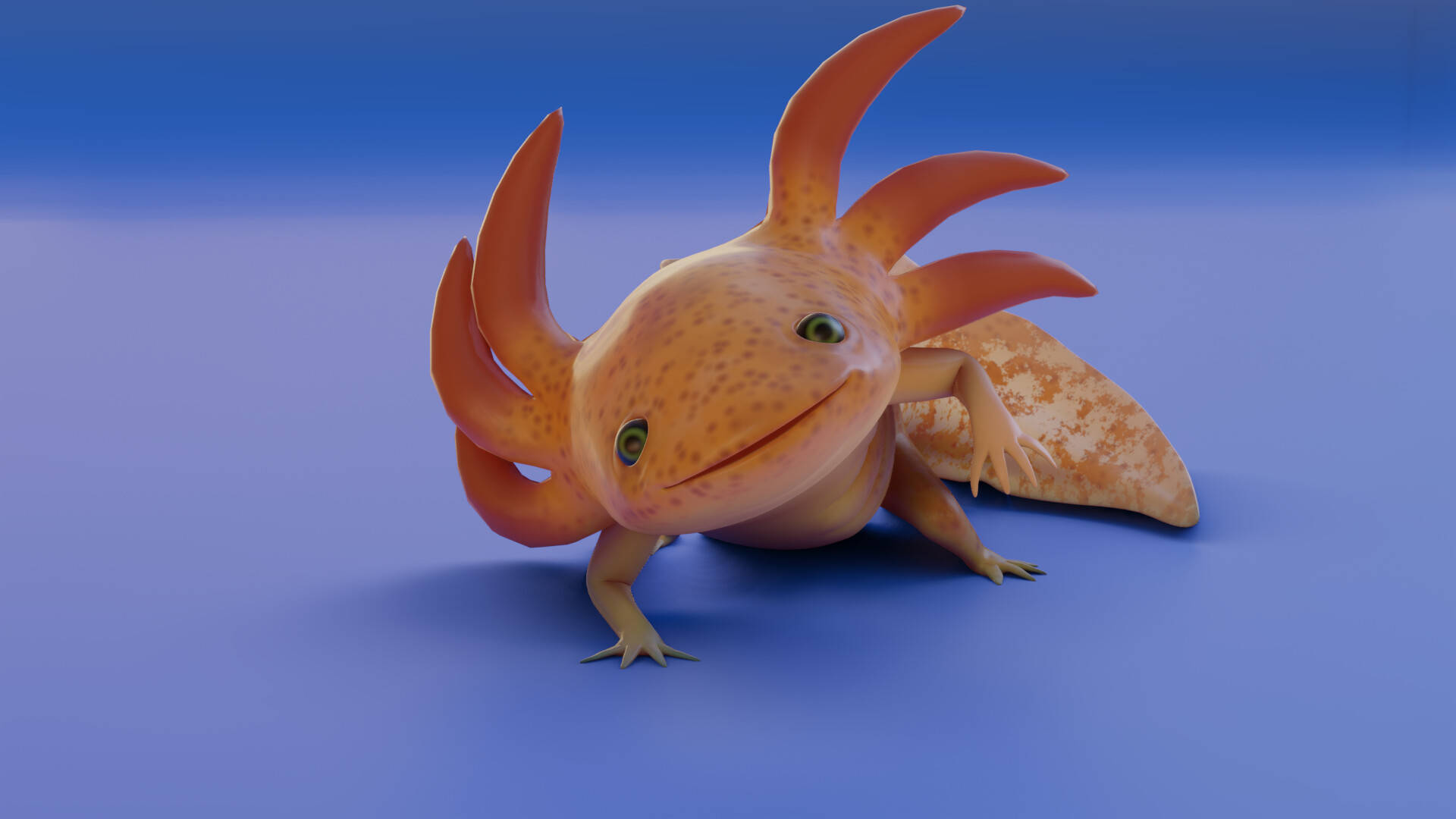 3d Orange Axolotl In Blue Background