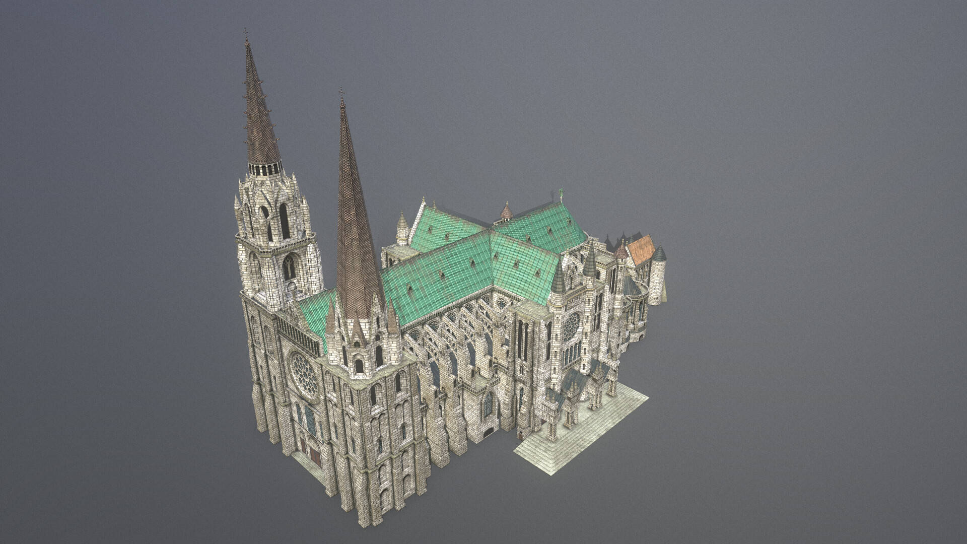 3d Perspective Of Chartres Cathedral Background