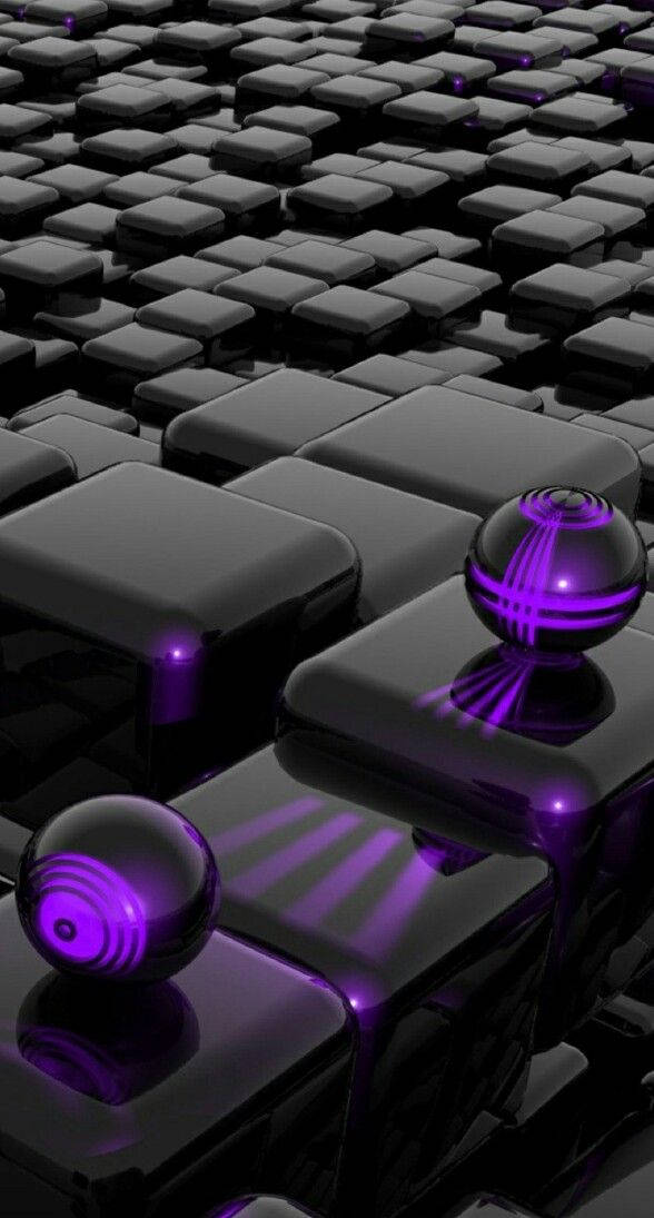 3d Phone Black And Purple Tiles Background
