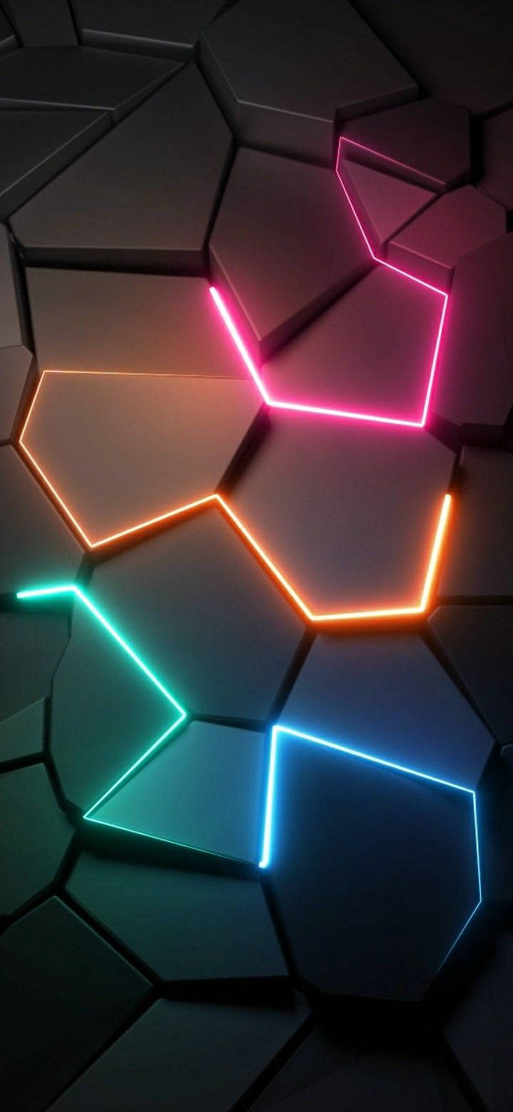 3d Phone Geometric Tiles Neon Lights Background