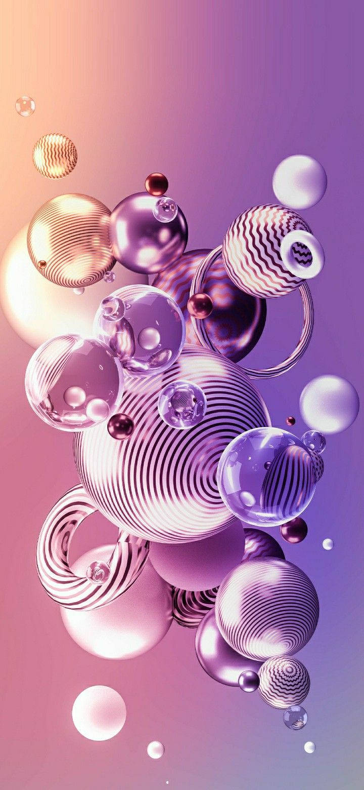 3d Phone Pink Purple Bubbles Background