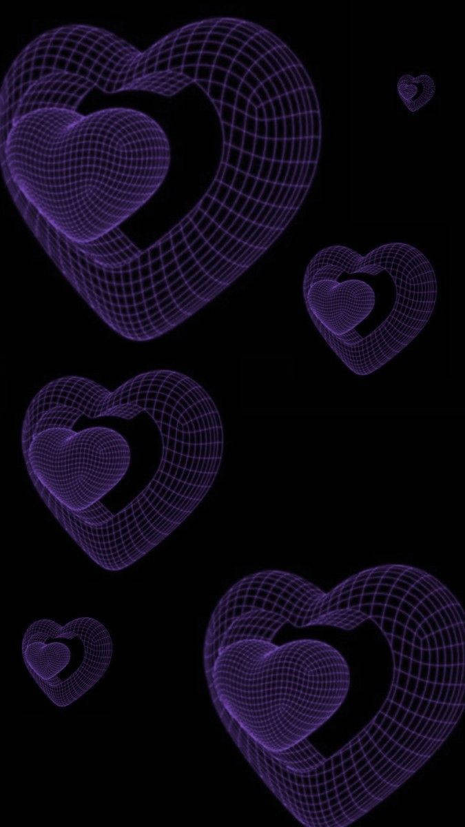 3d Phone Purple Hearts Dark Theme Background