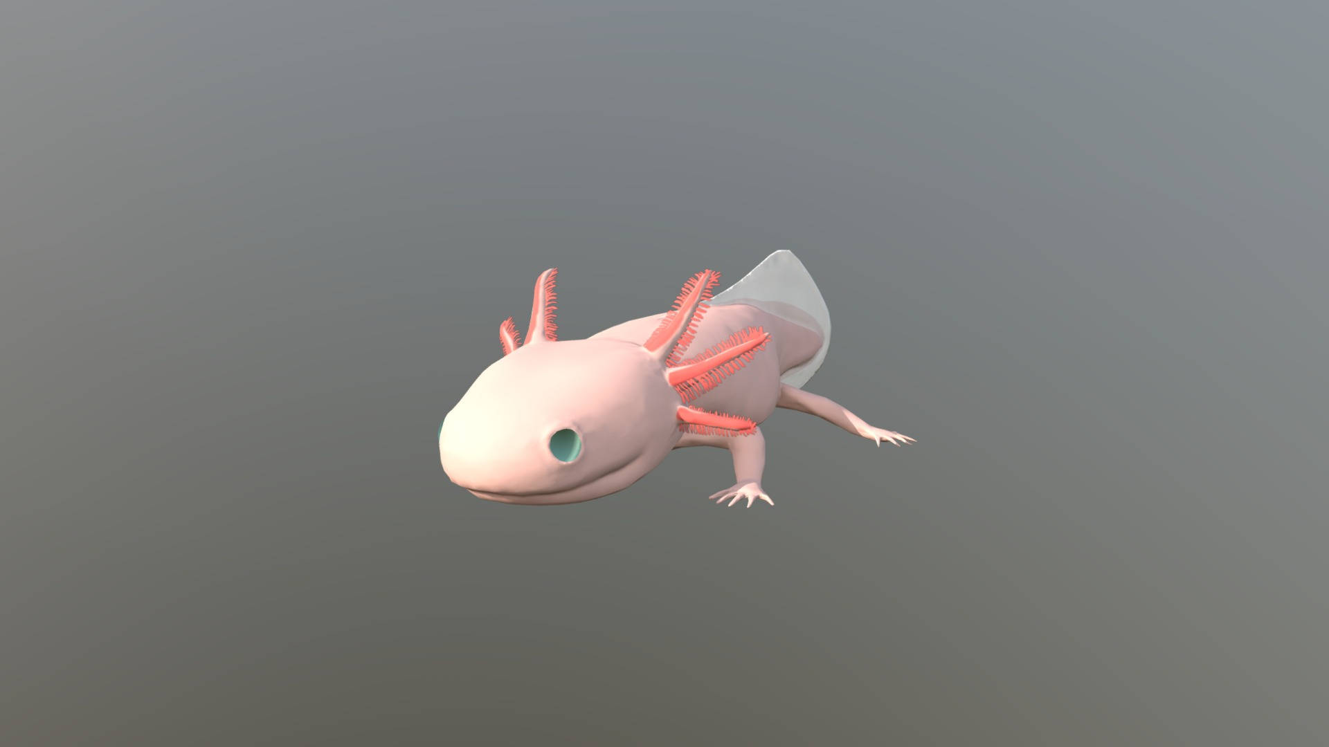 3d Pink Axolotl In Gray Background