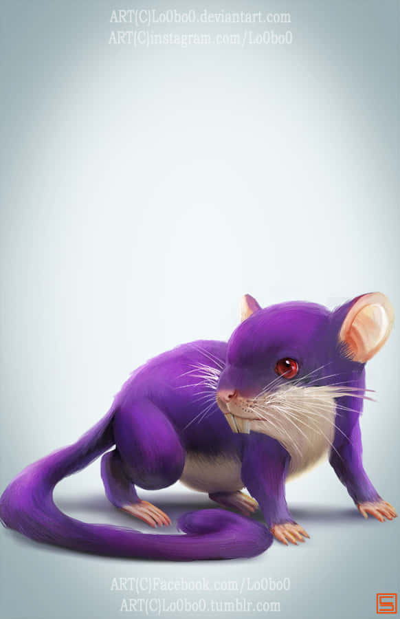 3d Realistic Art Of Pokémon Rattata With Purple Fur And Red Eyes. Background