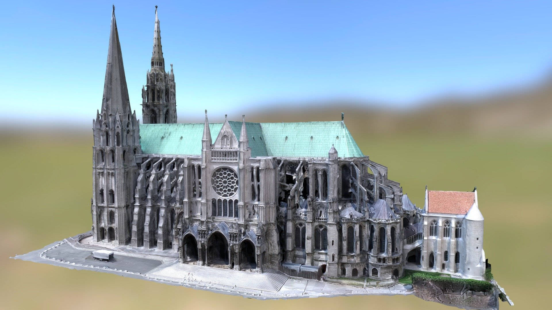 3d Recreation Of Chartres Cathedral Background