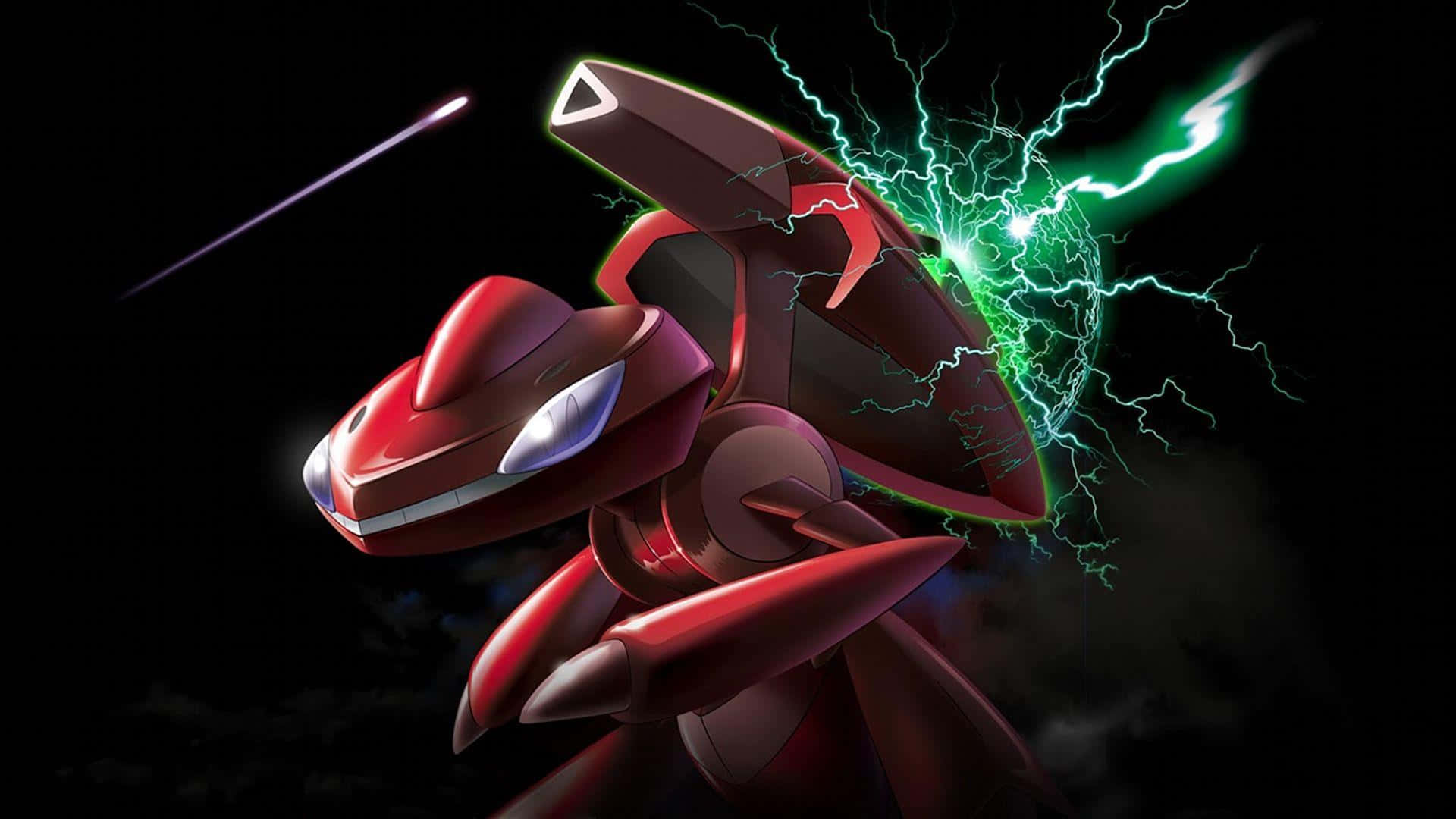 3d Red Genesect On Black Background Background