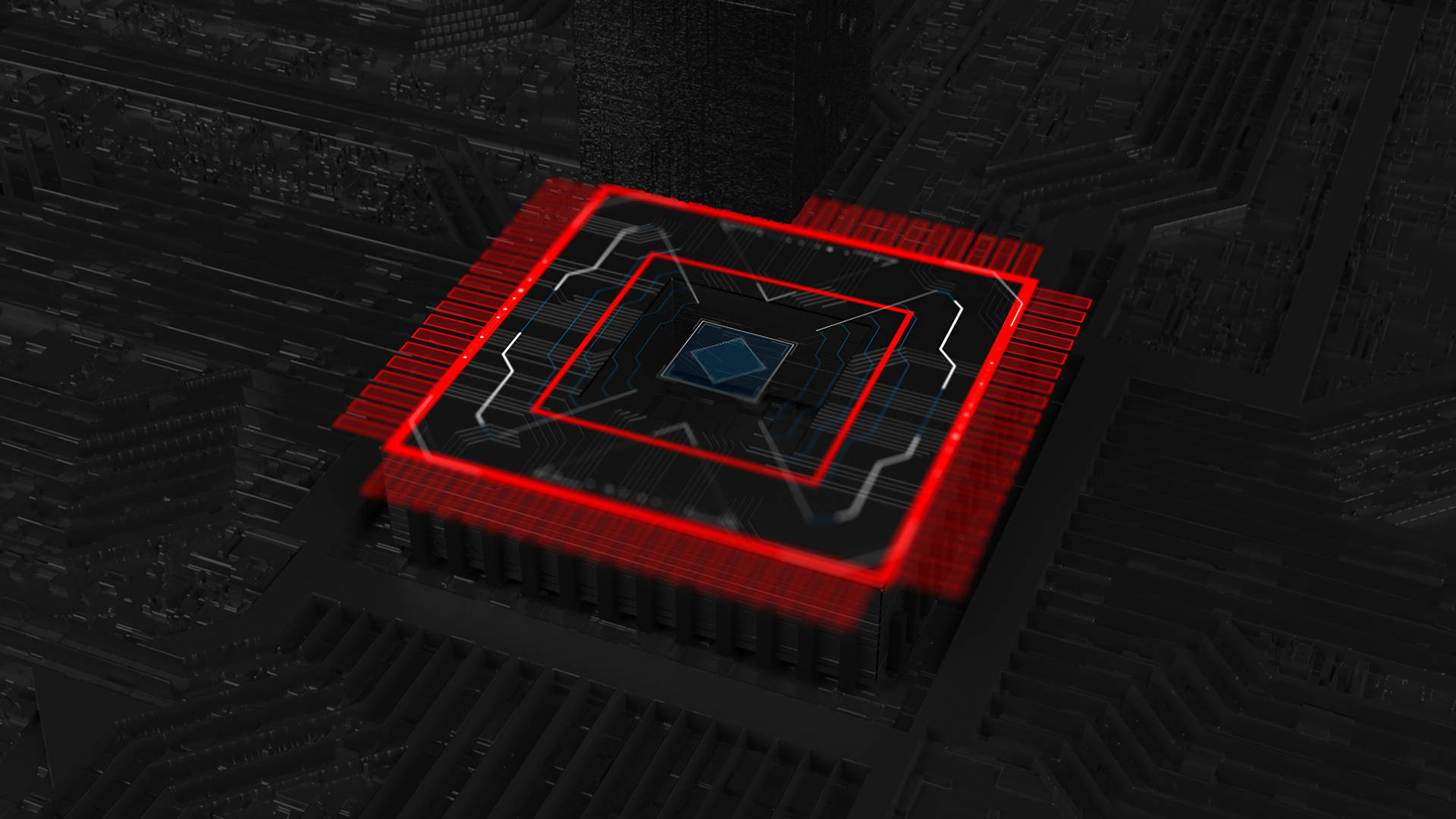 3d Red Processor Chip Background