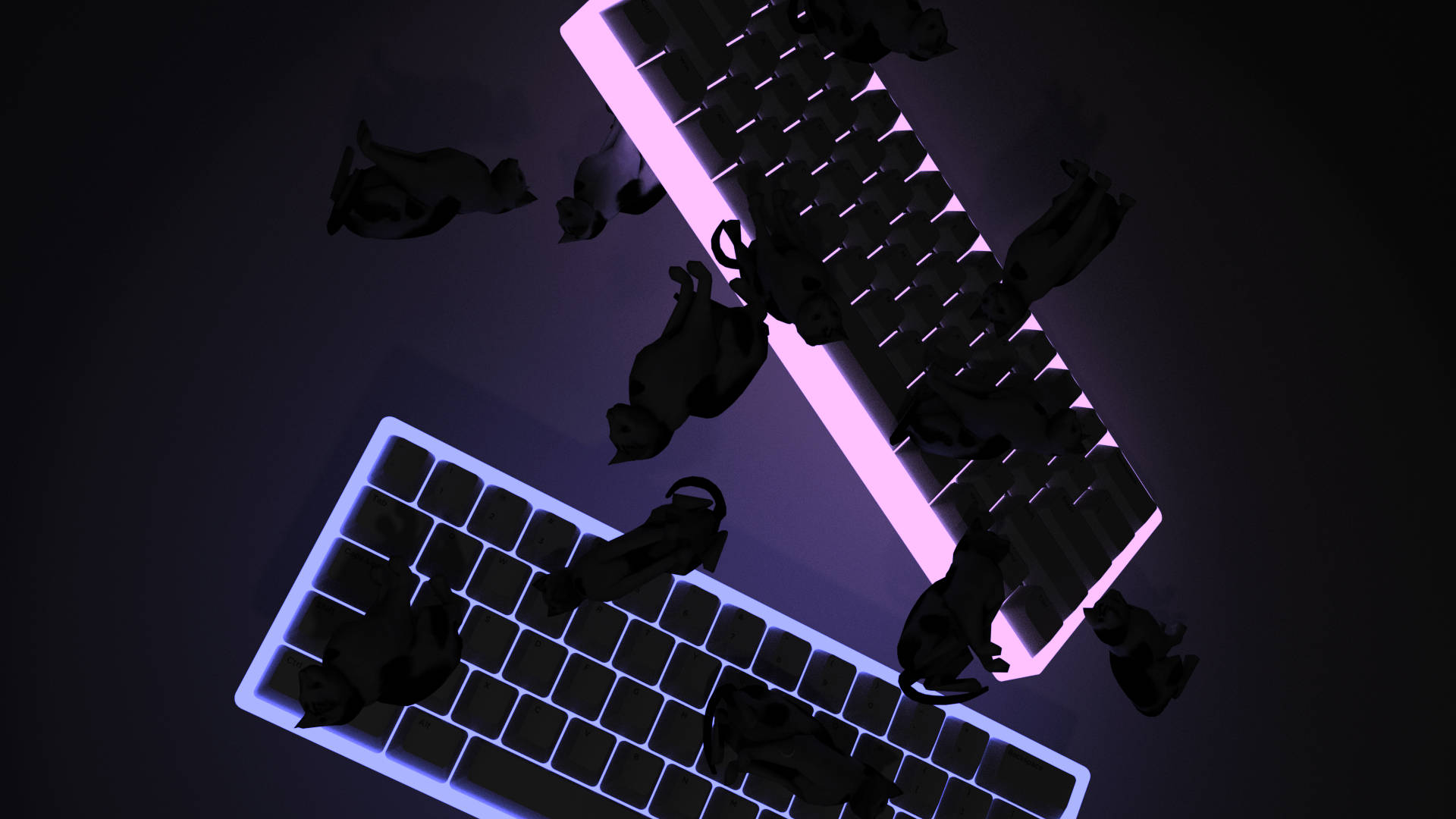 3d Render Cats Keyboard Aesthetic Background