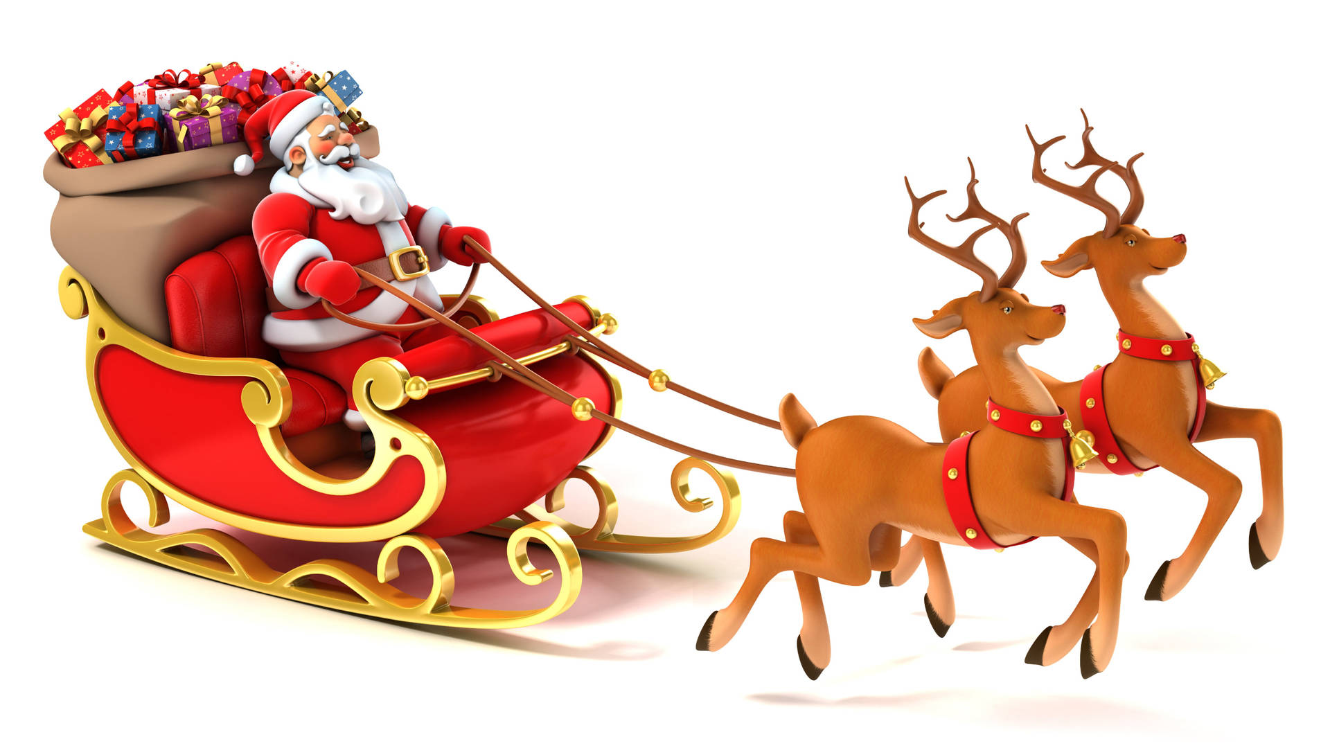 3d Santa Claus With Deers Background