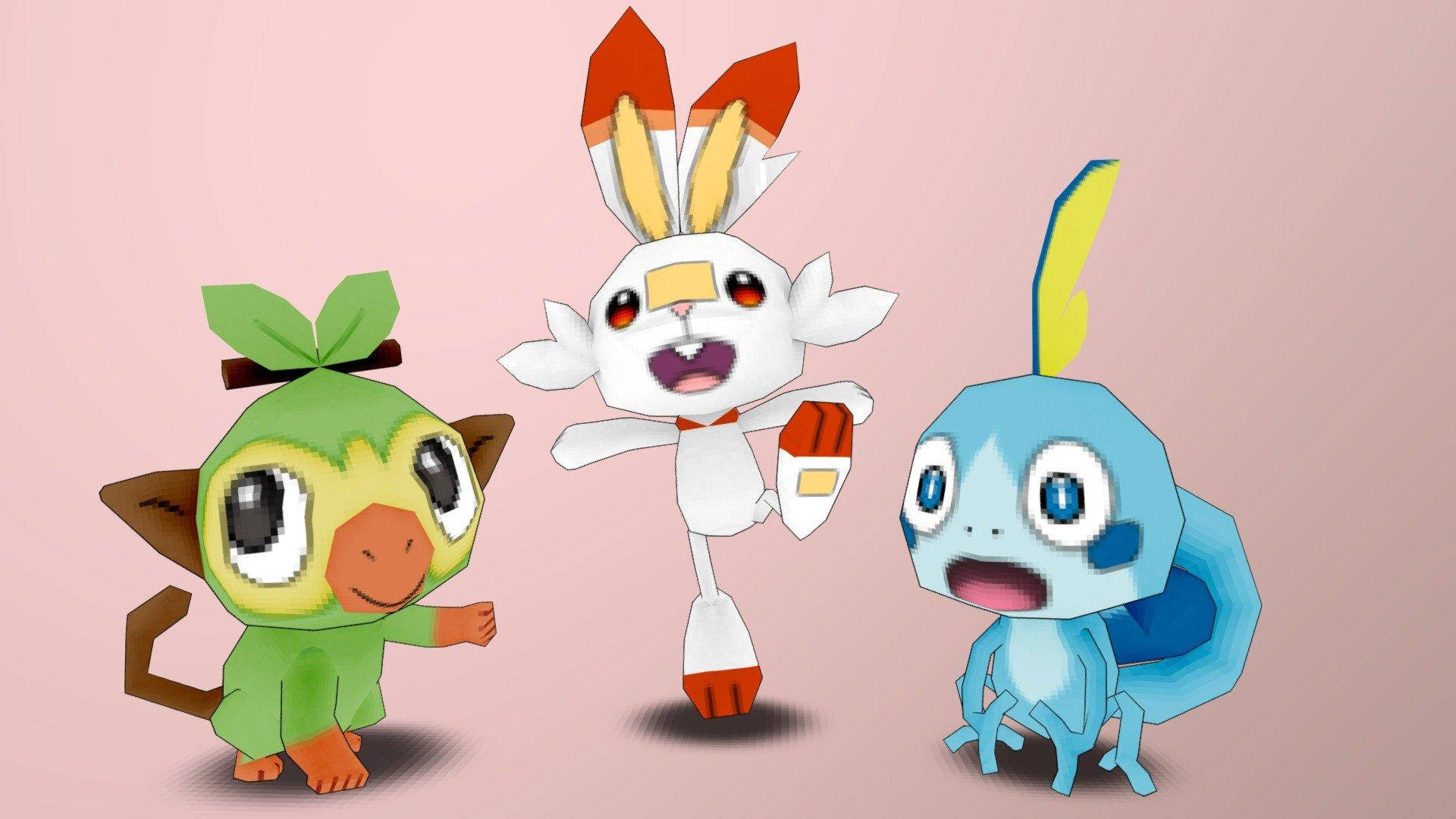 3d Scorbunny And Other Starters Background