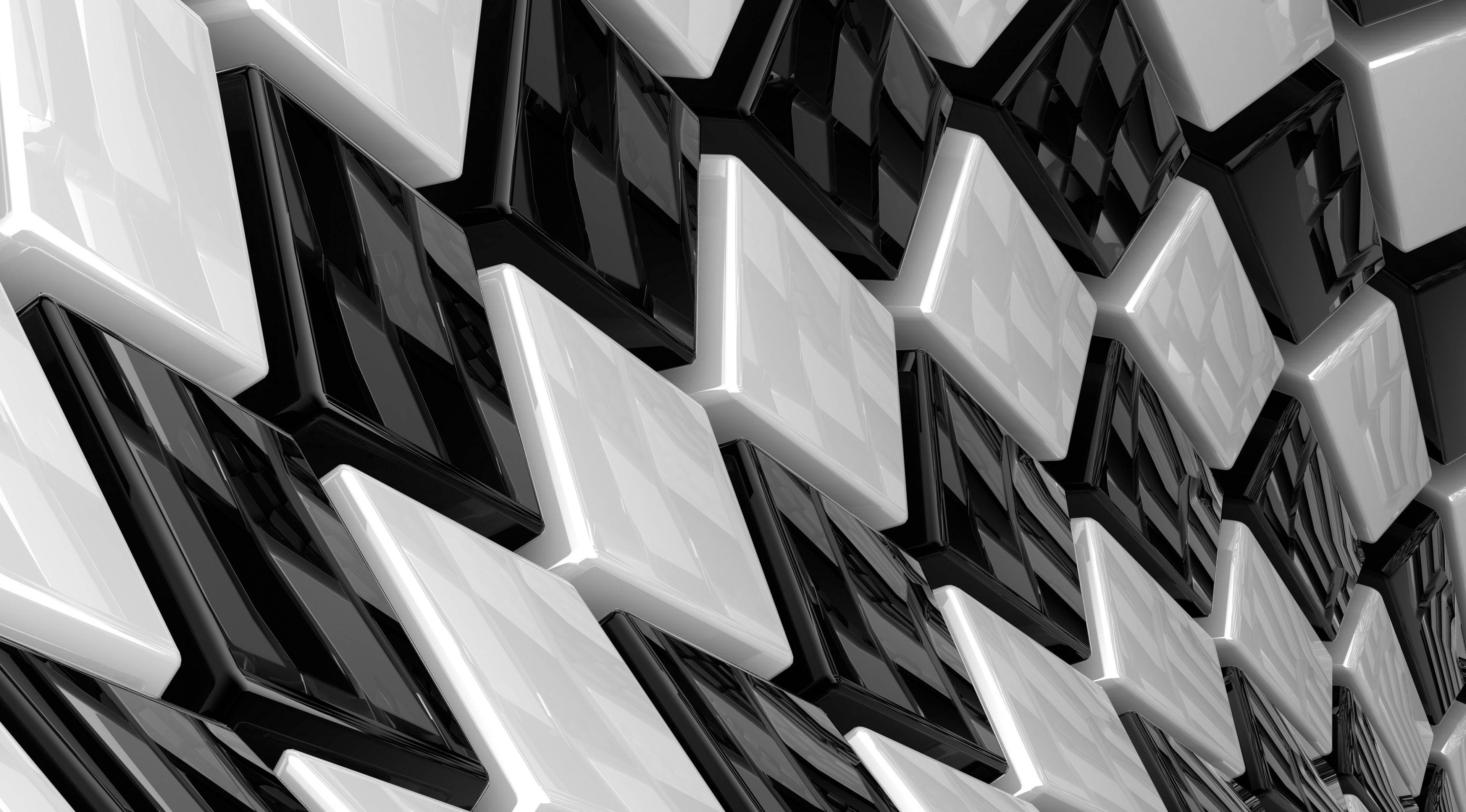 3d Shiny Black And White Squares Tiles Background